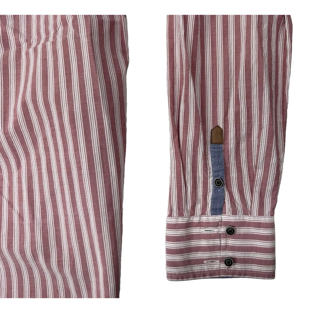 Orvis Women's Medium Dusty Rose Striped Shirt Leather Trim Long Sleeve Button Up - Picture 4 of 9